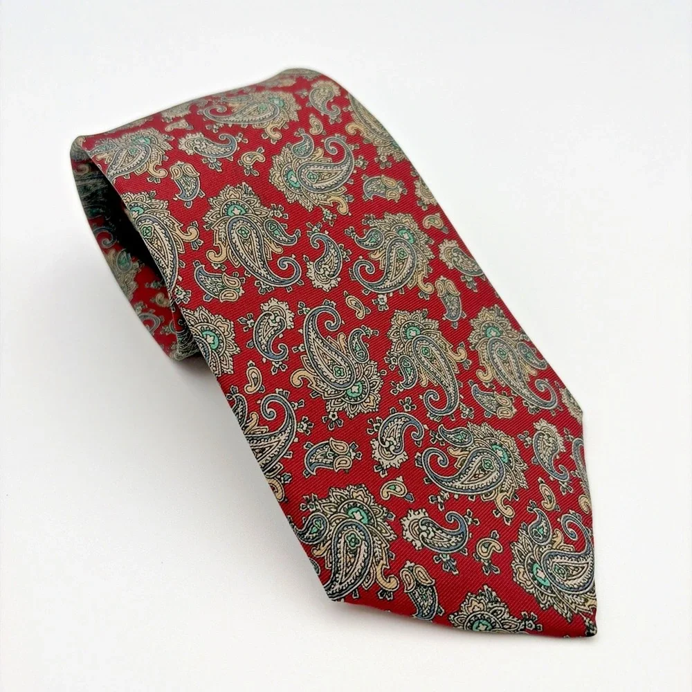 Liberty of London Necktie Mens OS Red Paisley Silk Made in USA Vintage Tie